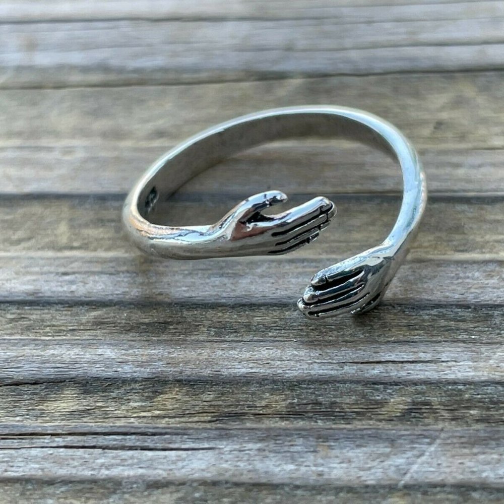 Hug Ring Silver Tone Fashion Unisex Ring Jewelry Friendship Ring Size Adjustable - Picture 4 of 11